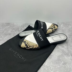 Givenchy Bedford Leather Snakeskin Black Flat Mules Size 36.5 Slide Slip On